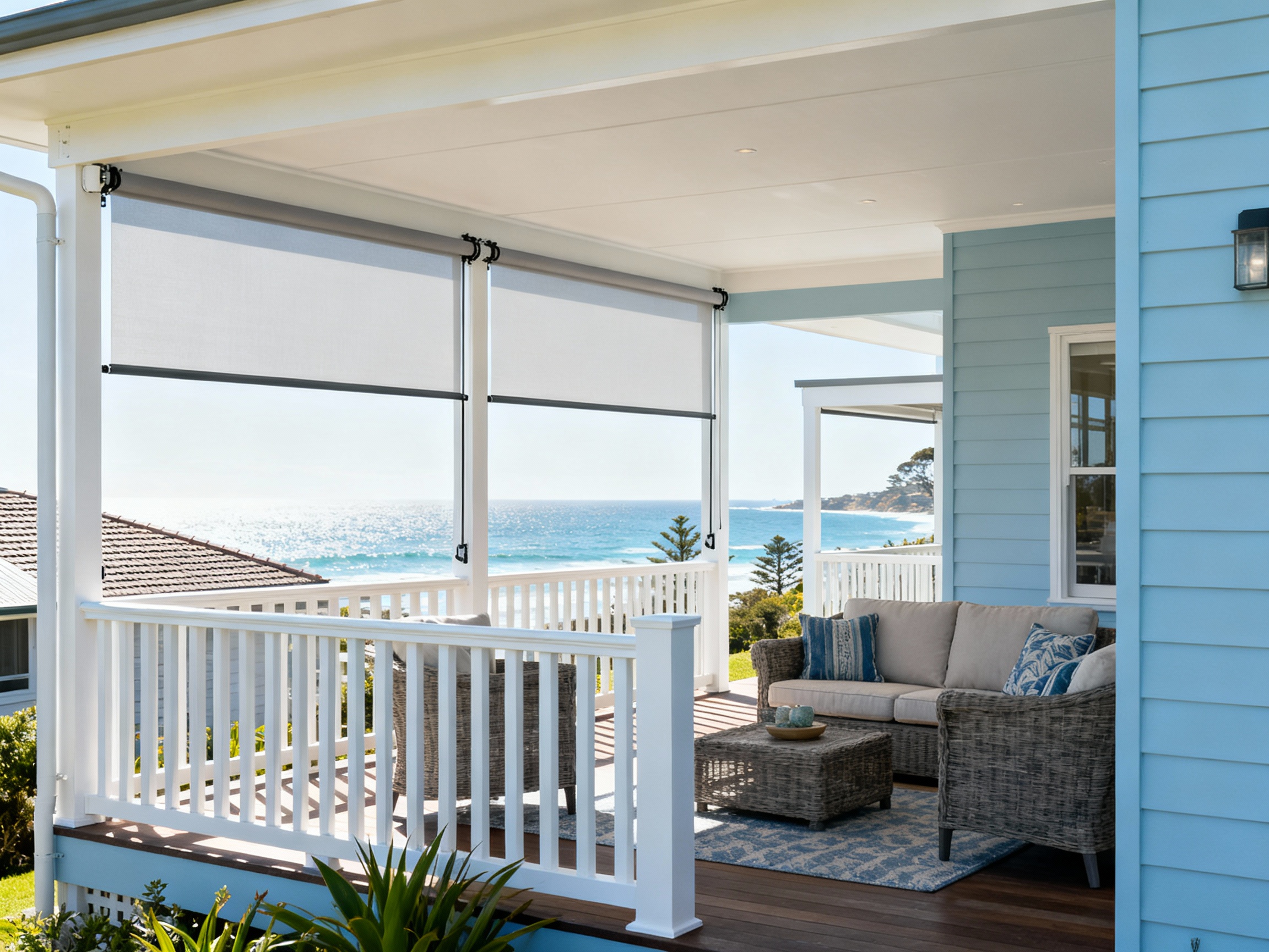 Premium Ziptrak outdoor blinds installed on Newcastle home patio showing weather protection